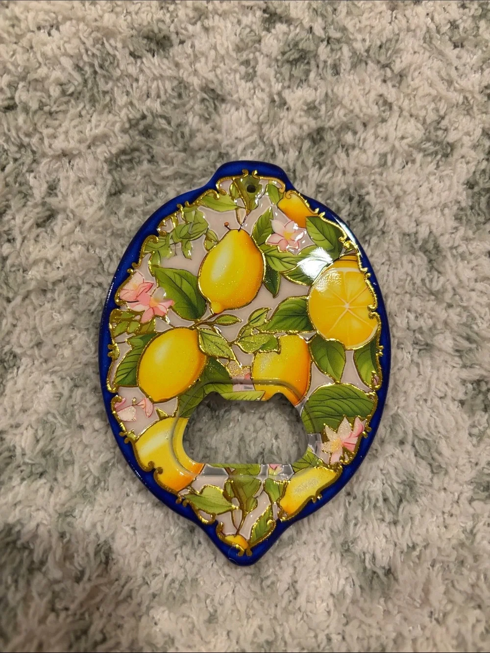Lemon-Shaped Bottle Opener Pink Lemon Floral NWT 3.50”x2.50”